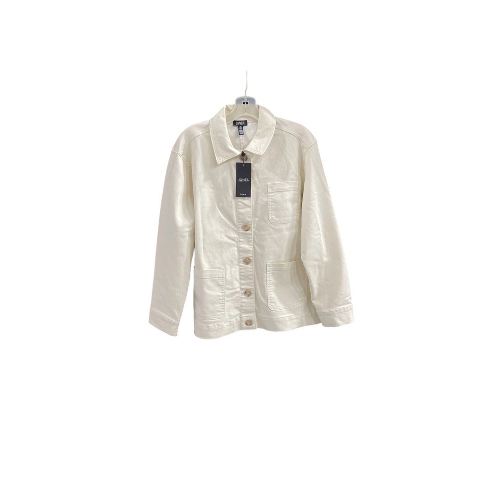 🔥Jones New York 🖤Multi Patch Pocket Jacket ecru wash cotton blend $119‎ Sz L - Picture 5 of 7